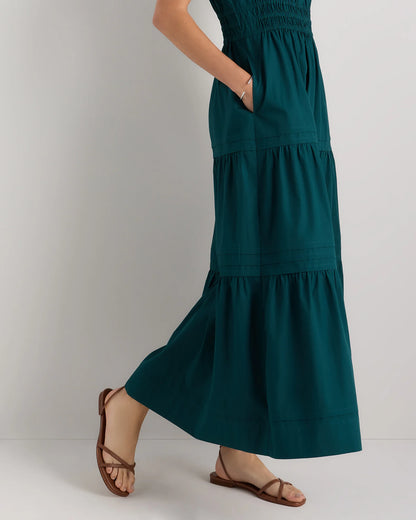 100% Organic Cotton Poplin Tiered Maxi Dress - XS / Navy