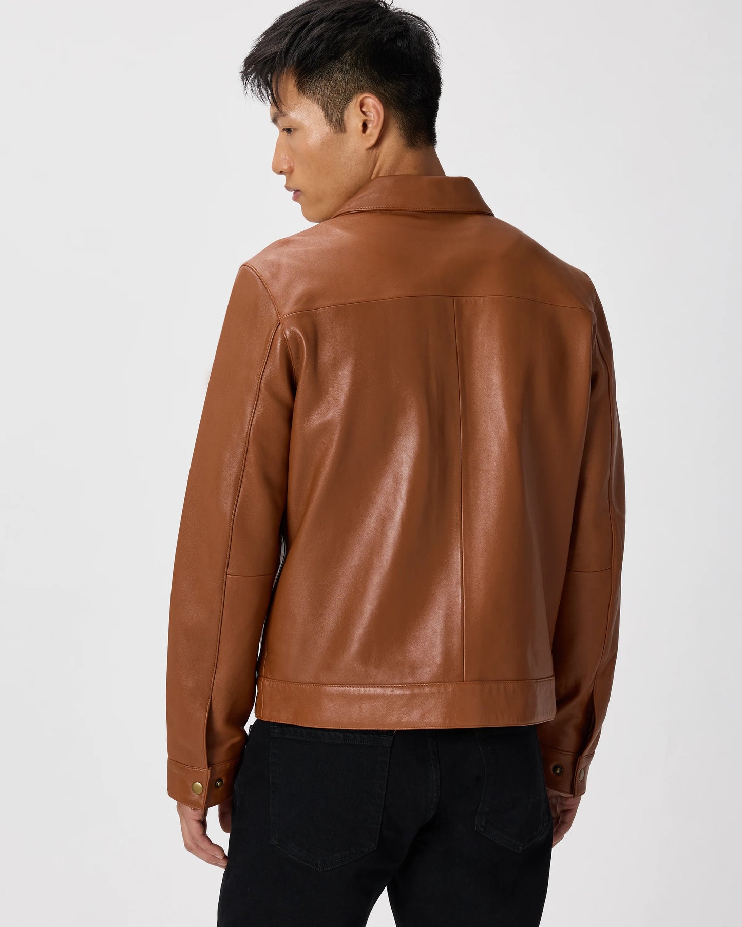 100% Leather Harrington Jacket - S / Dark Cognac Brown