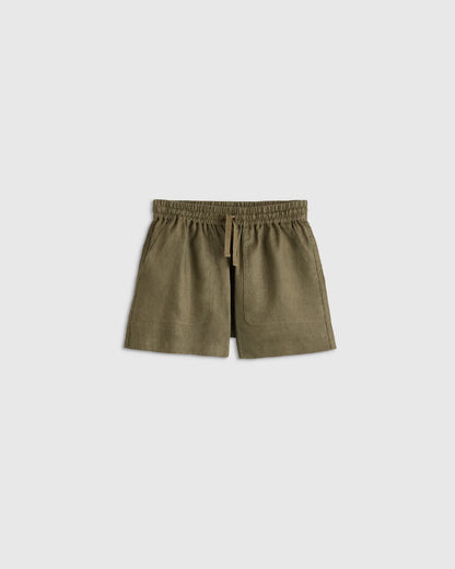 100% European Linen Drawstring Shorts - 6 / Vintage Pink Chambray