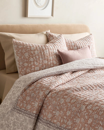 Organic Cotton Block Print Quilt Set - Twin / Green