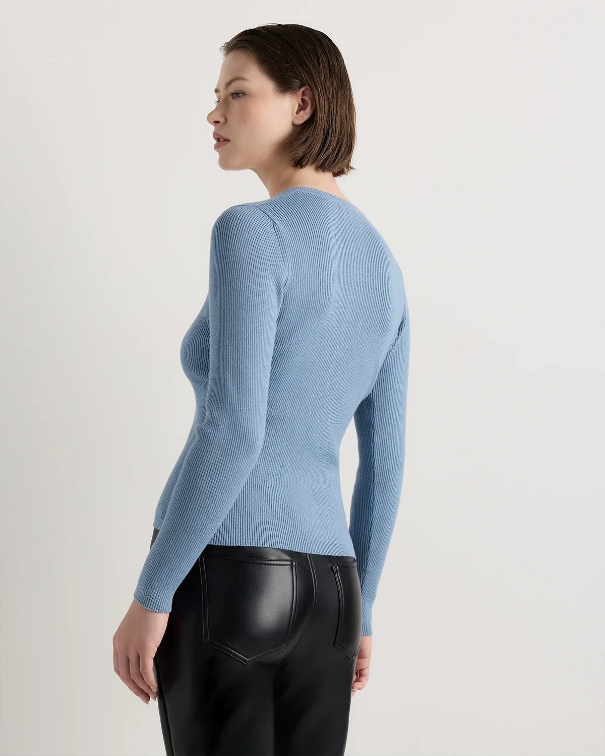 Cotton Cashmere Fitted Ribbed Cardigan - XS / Mocha Heather