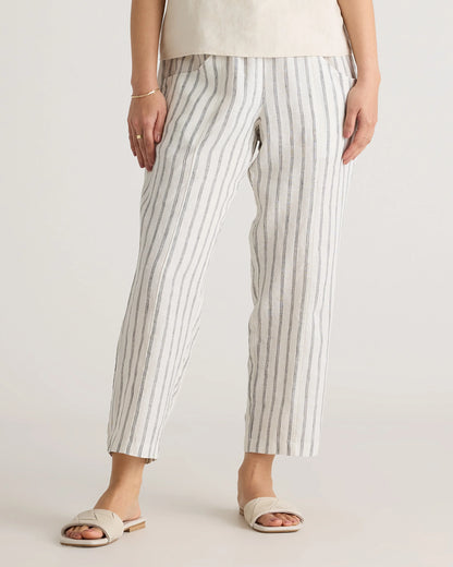 100% European Linen Tapered Ankle Pants - XS / Blue Pinstripe