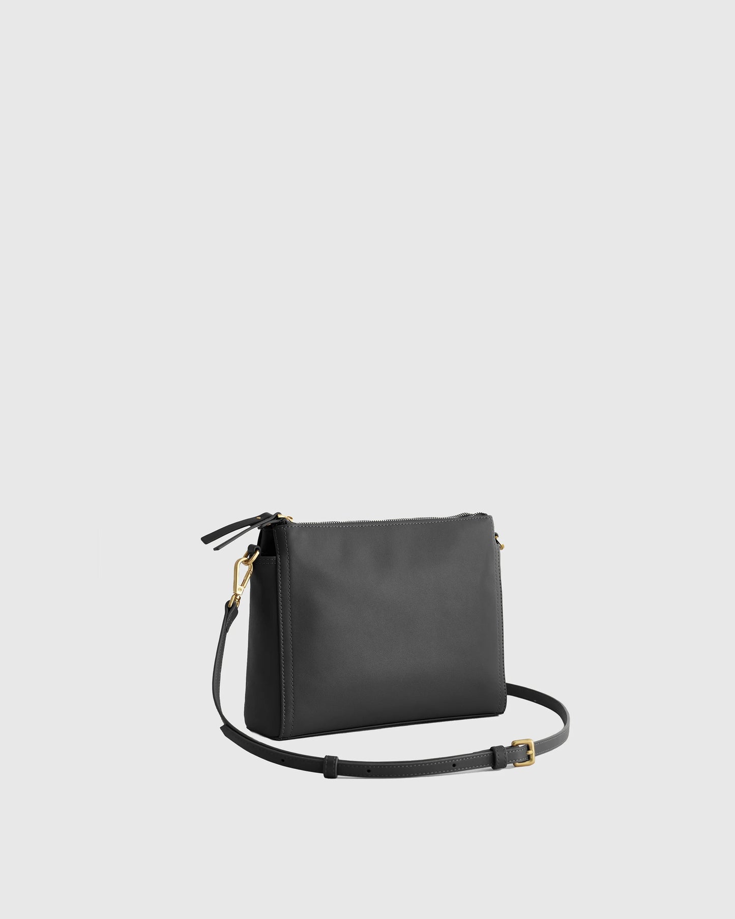 Italian Leather Triple Compartment Crossbody - One Size / Black