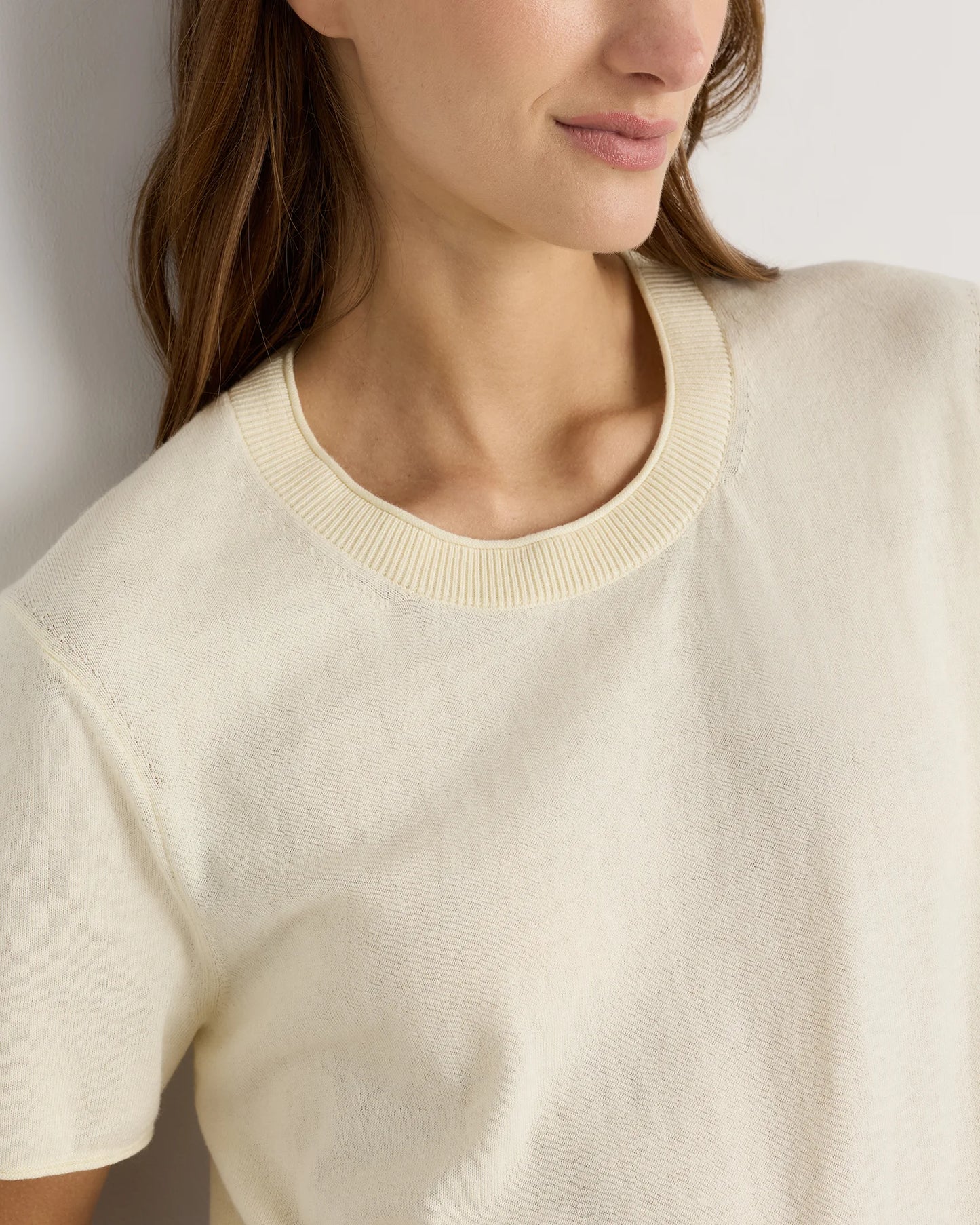 Lightweight Cotton Cashmere Relaxed Sweater Tee - XS / Sugar Stone