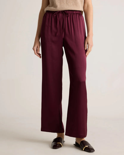 100% Washable Silk Drawstring Wide Leg Pants - XS / Black