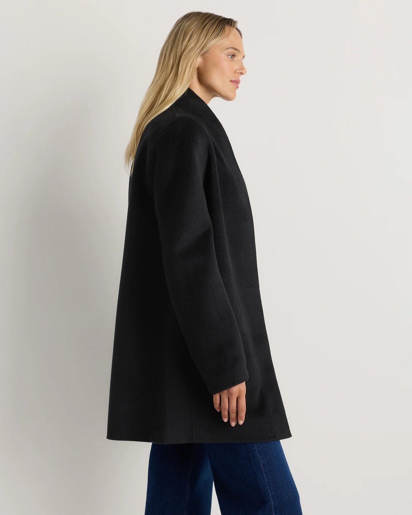 100% Mongolian Cashmere Double-Faced Cocoon Coat - XS / Black