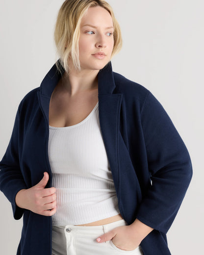 100% Organic Cotton Knit Blazer - 1X / Navy