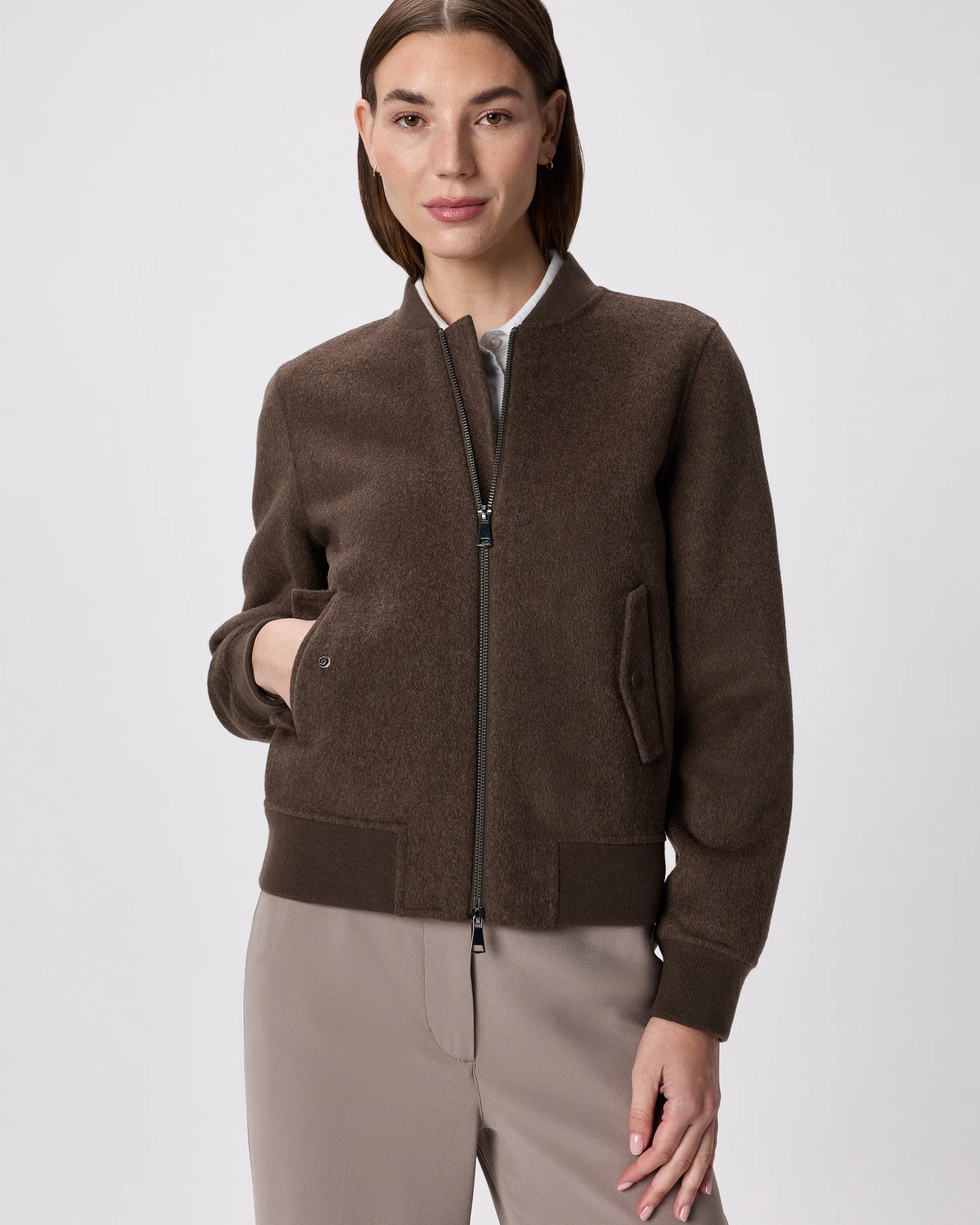 Double-Faced Merino Wool Bomber Jacket - XS / Black