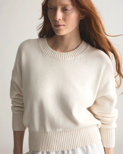 100% Organic Cotton Boyfriend Crew Sweater - XS / Speckled Beige
