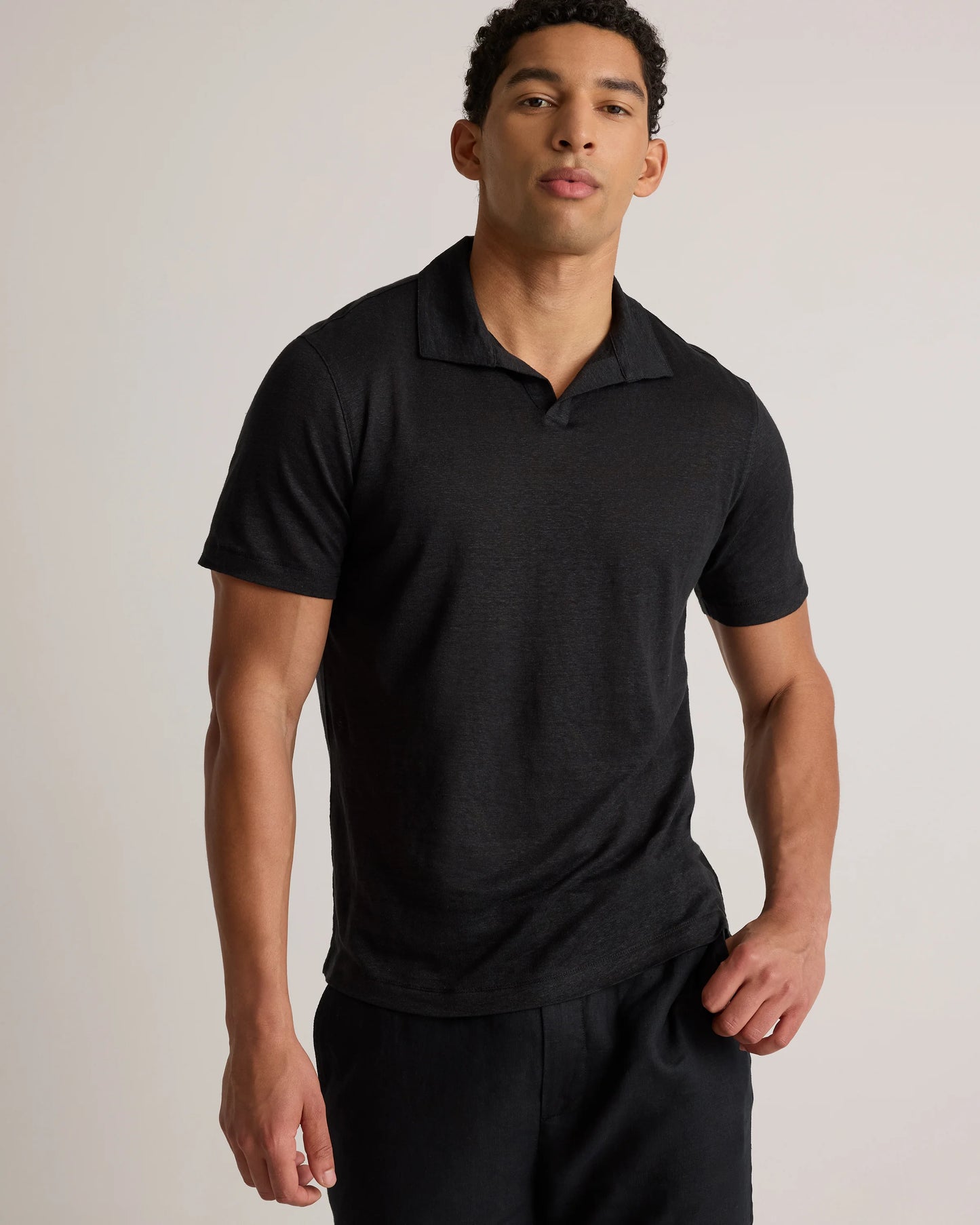 Men's 100% European Linen Jersey Polo - S / Black