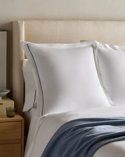 Signature Giza Cotton Sateen Embroidered Euro Sham - Euro / White/Dried Sage