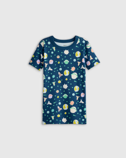 100% Organic Cotton Short Sleeve and Shorts Pajama Set - 6 / Navy Stripe