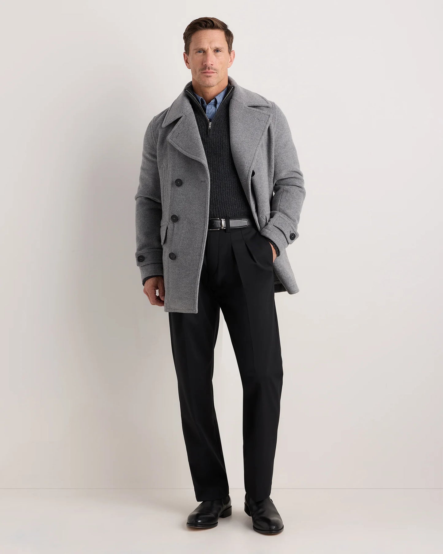 Wool Cashmere Peacoat - XS / Heather Charcoal