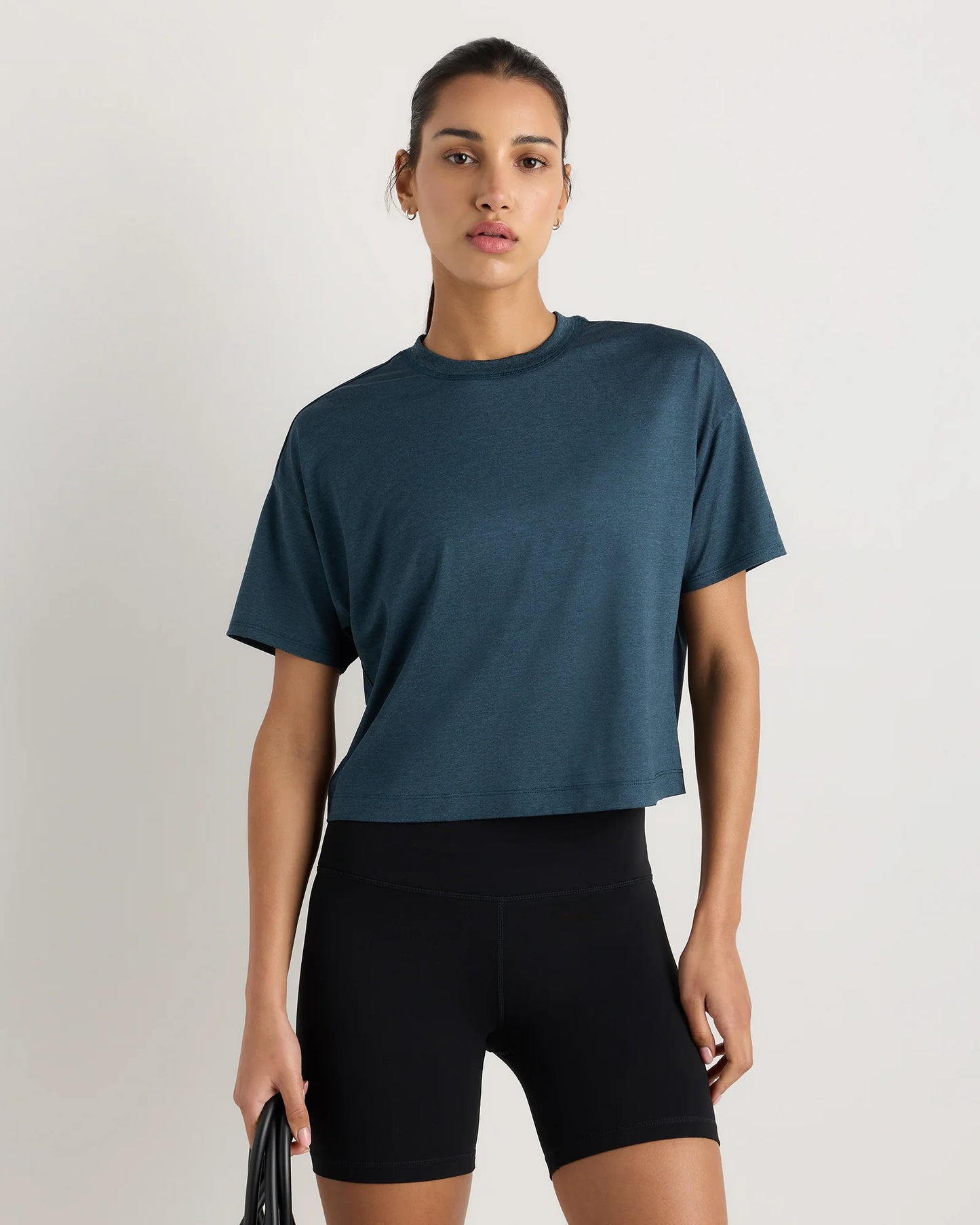 Flowknit Breeze Boxy Cropped Tee - XS / Heather Deep Navy