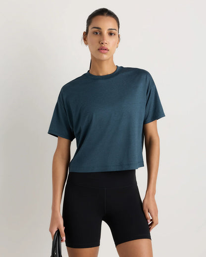 Flowknit Breeze Boxy Cropped Tee - XS / Heather Deep Navy
