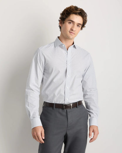 Organic Cotton Stretch Poplin Dress Shirt - S / White/Navy Minigrid