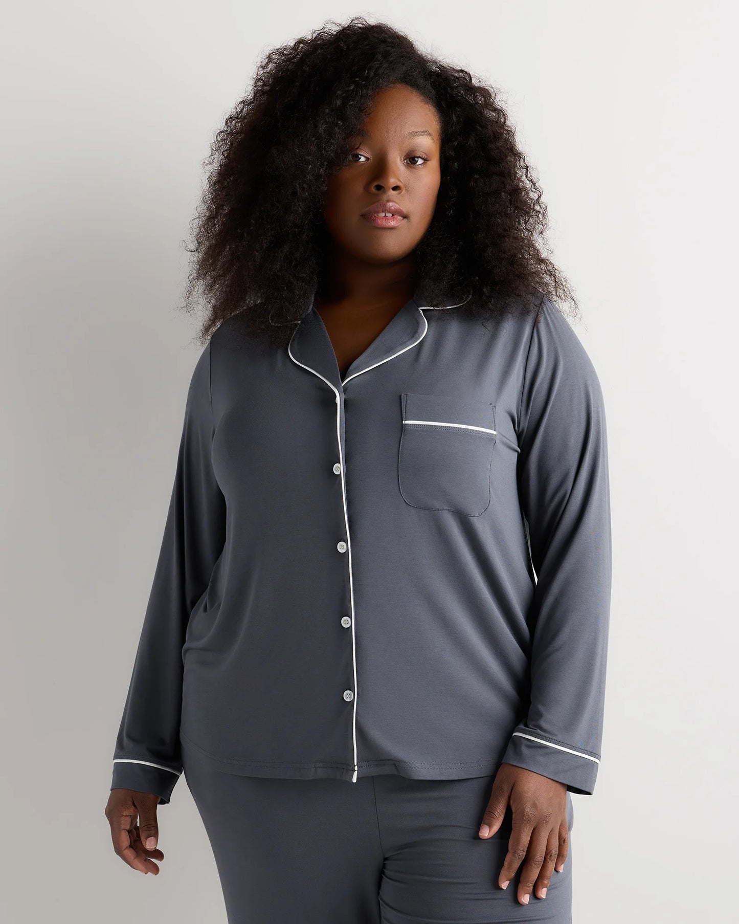 Bamboo Jersey Long Sleeve Pajama Set - 1X / Black