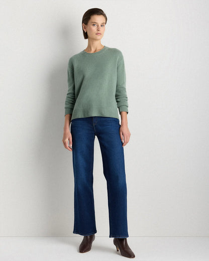 Mongolian Cashmere Boxy Crewneck Sweater - XS / Faded Denim/Brown/Ivory Variegated Stripe