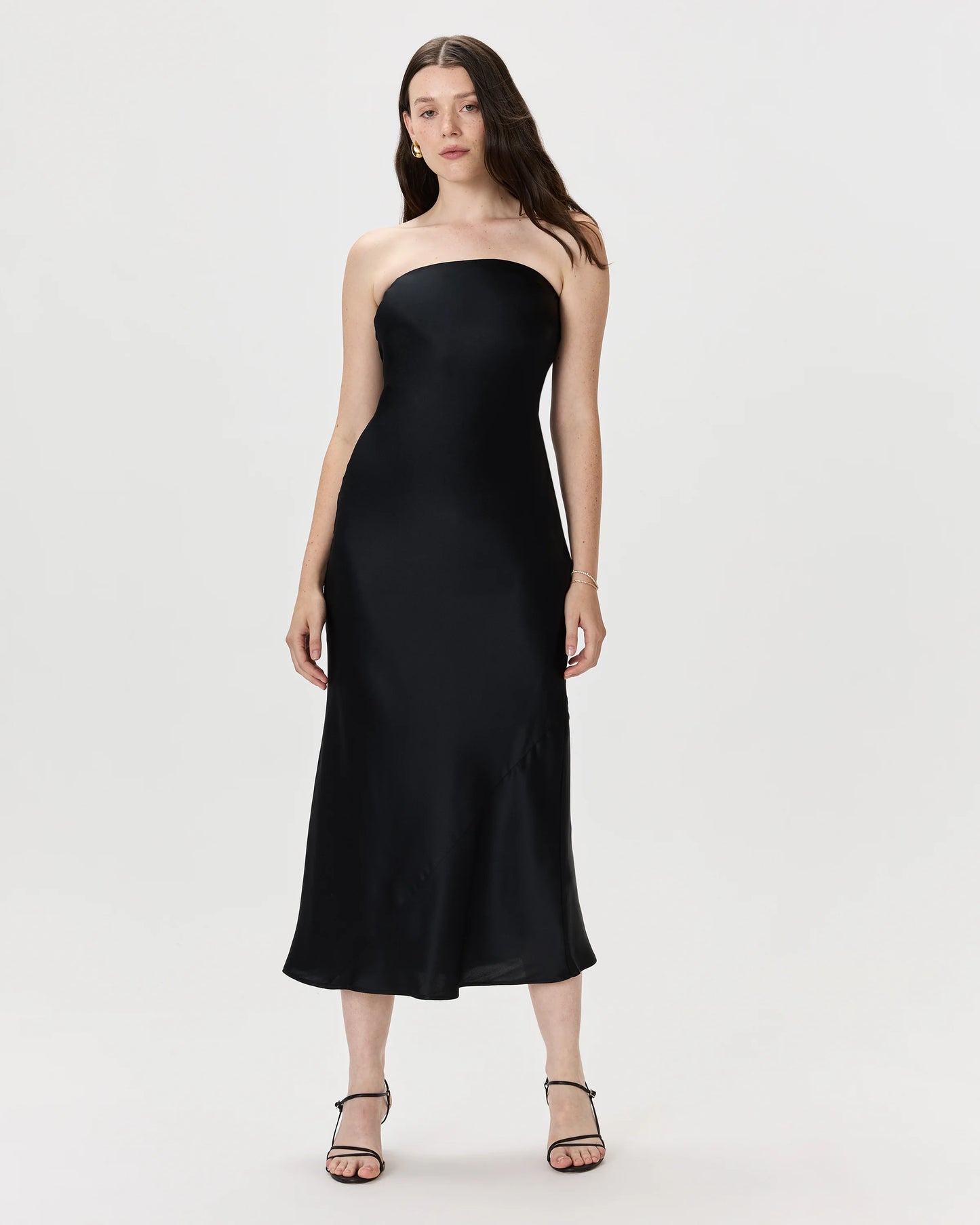 100% Washable Silk Strapless Midi Dress - XS / Hot Fudge