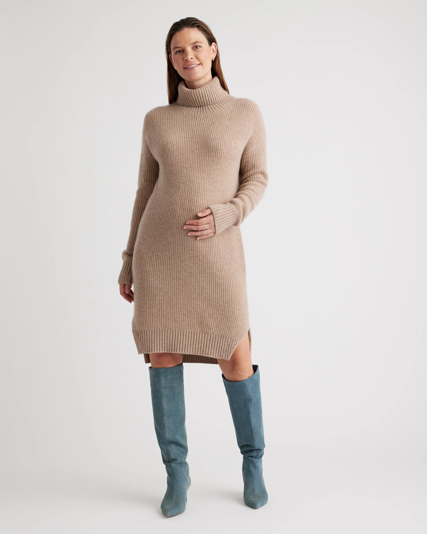 Mongolian Cashmere Fisherman Maternity Sweater Dress - XS / Oatmeal