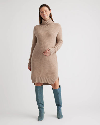 Mongolian Cashmere Fisherman Maternity Sweater Dress - XS / Oatmeal