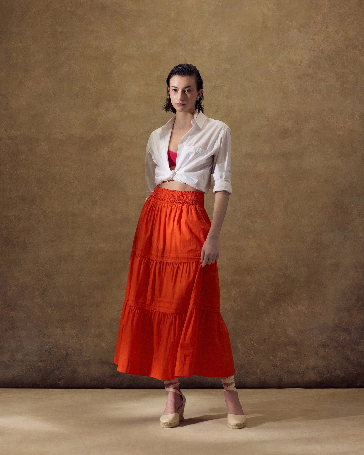 100% Organic Cotton Poplin Tiered Maxi Skirt - XS / Black