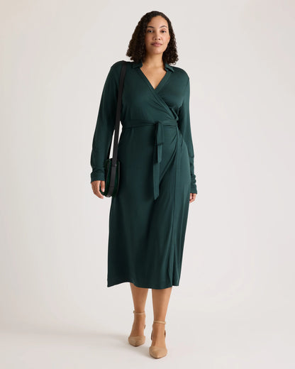 100% Silk Jersey Midi Wrap Dress - XS / Crimson Prism