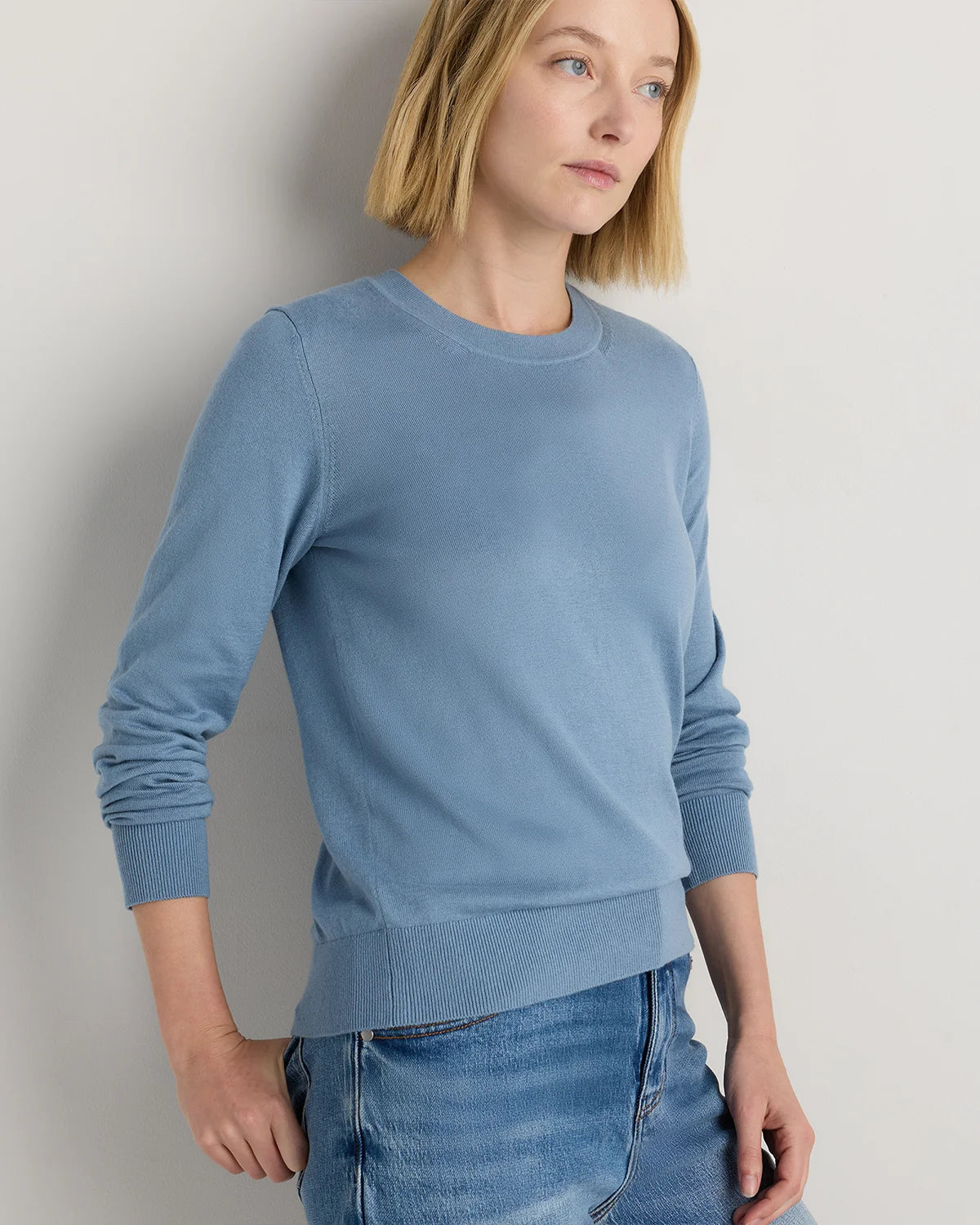 Lightweight Cotton Cashmere Crew Sweater - XS / Mountain Spring Blue