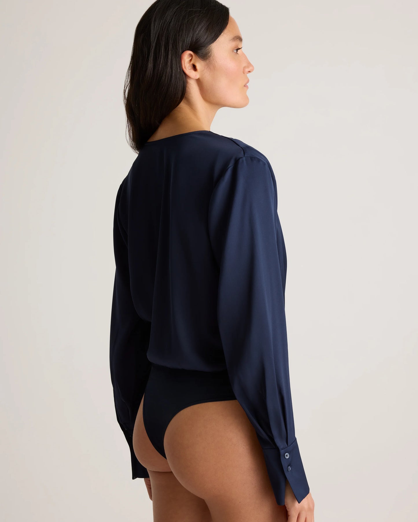 Washable Stretch Silk Surplice Bodysuit - XS / Moonstone Blue