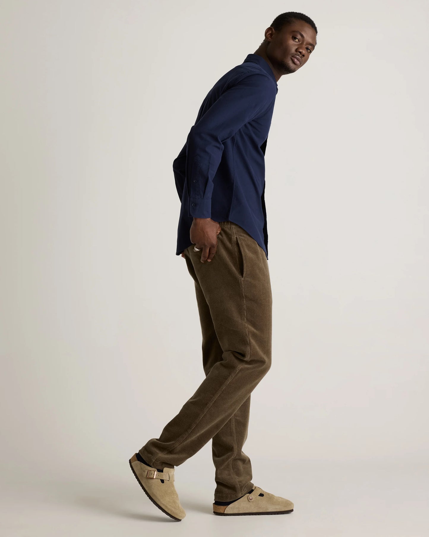 Organic Cotton Stretch Textured Twill Shirt - S / Navy