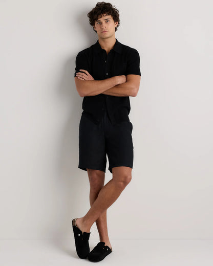 100% European Linen Shorts - 9" - S / Black