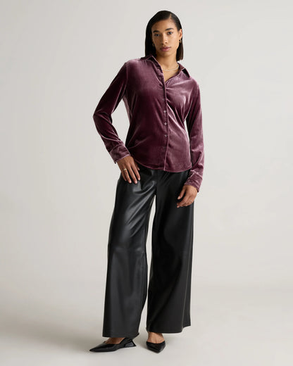 Stretch Silk Velvet Long Sleeve Shirt - XS / Dogwood