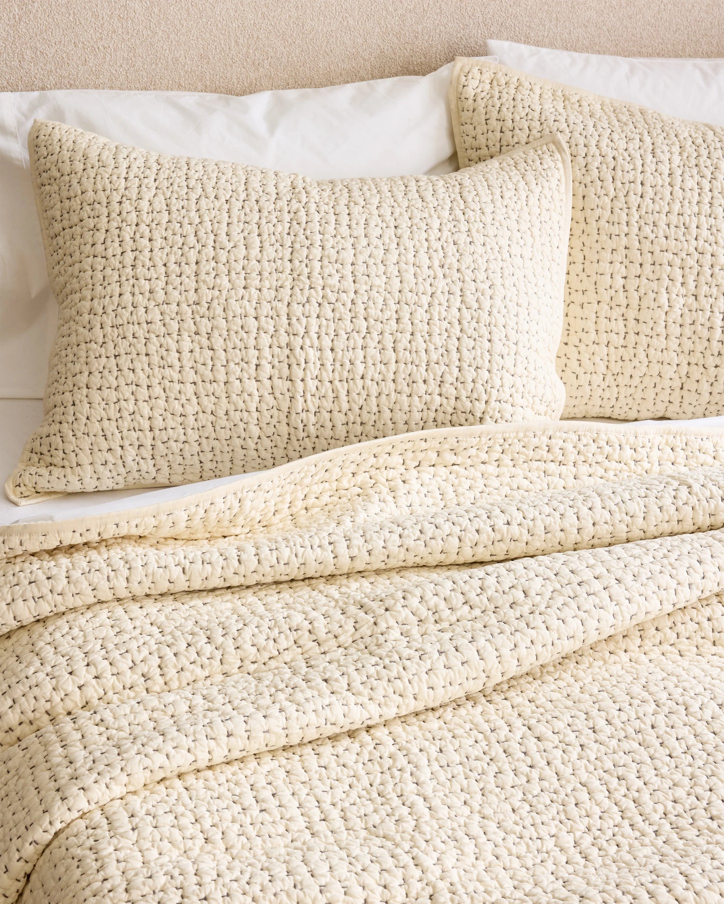 Organic Cotton Hand Stitched Quilted Sham Set - Standard / Ocean