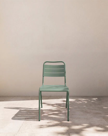 Powder-Coated Aluminum Outdoor Stacking Side Chair (Set of 2) - Set of 2 / Sage Green