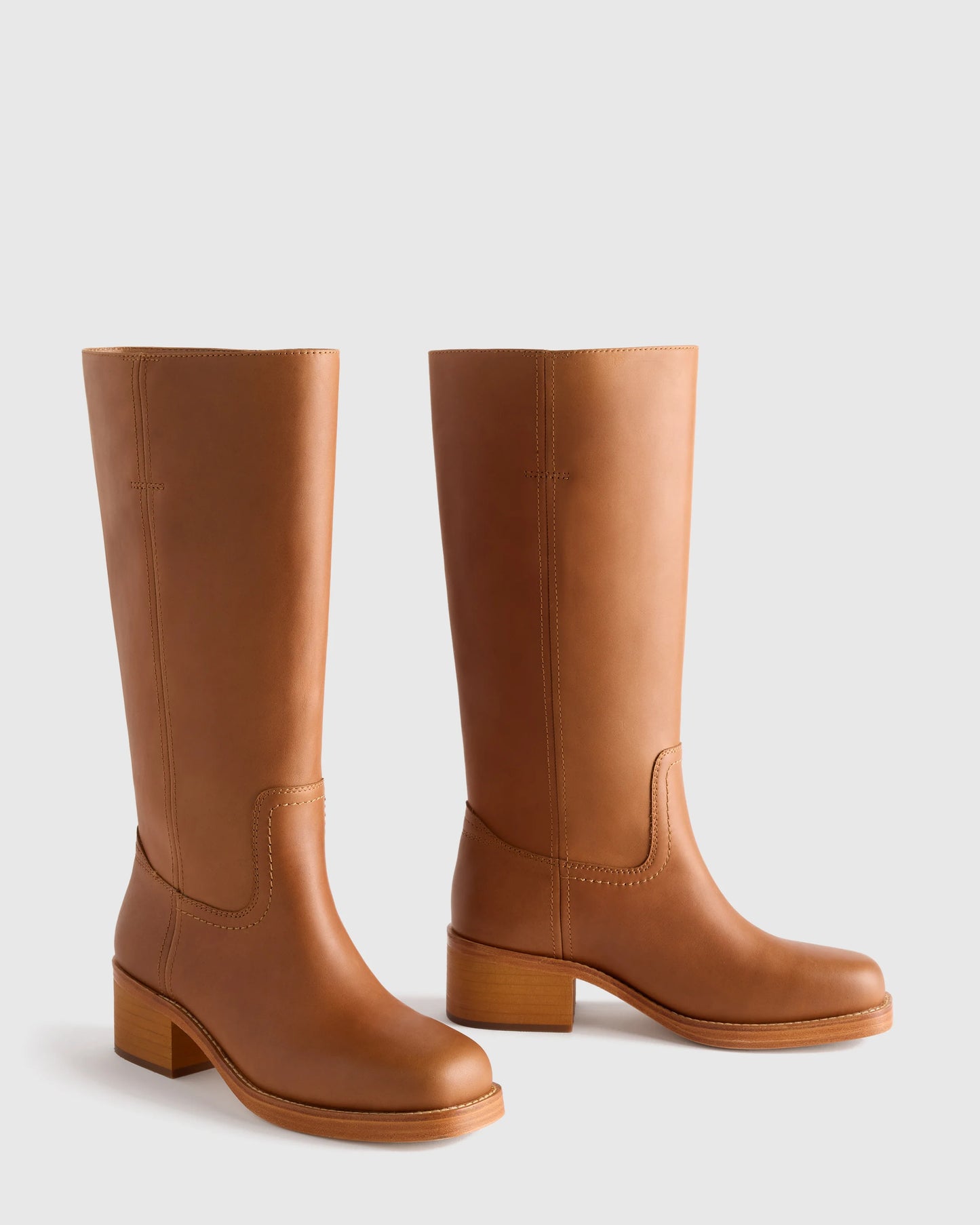 Italian Leather Block Heel Boot - 5 / Chestnut