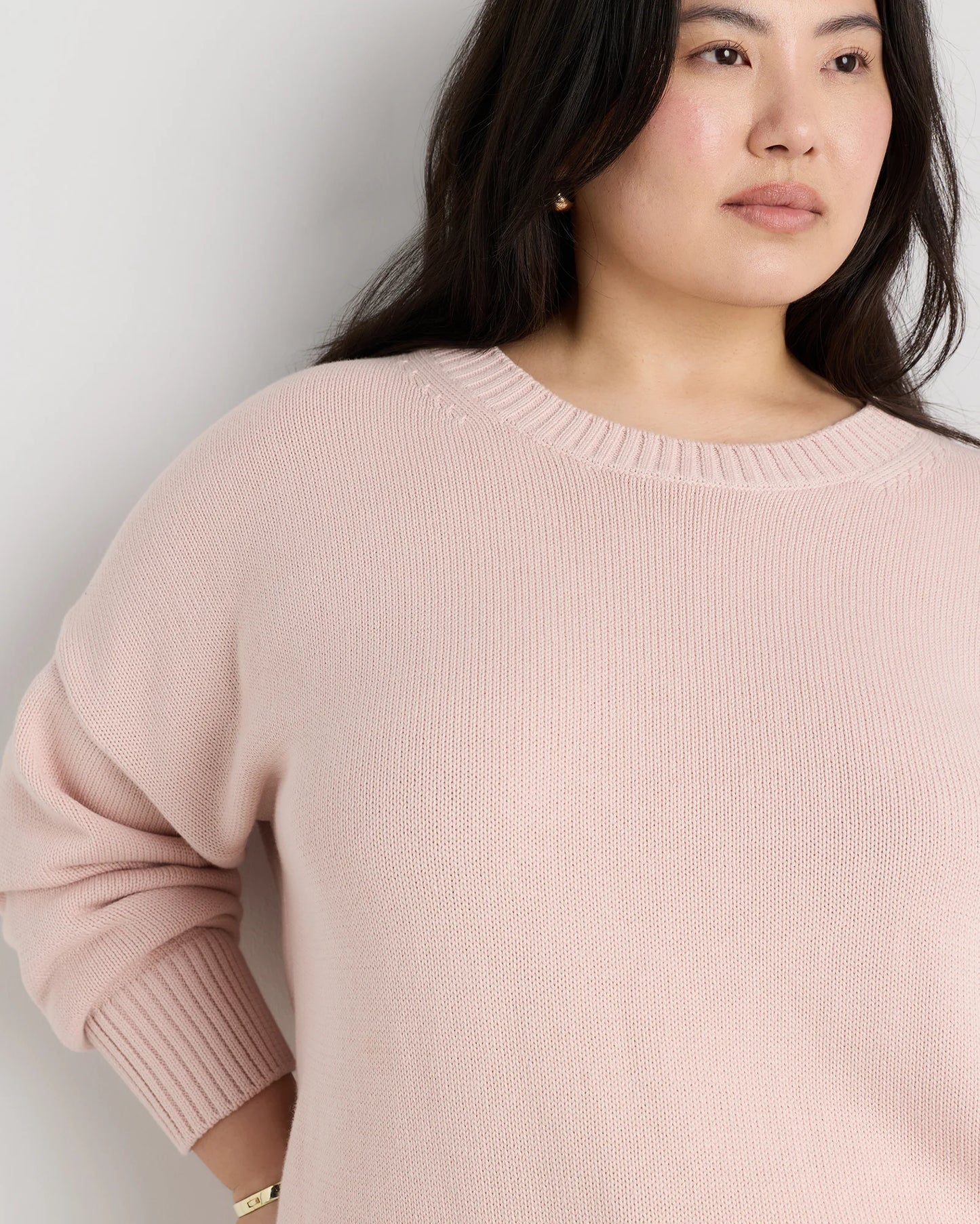 100% Organic Cotton Boyfriend Crew Sweater - 1X / Shell Pink