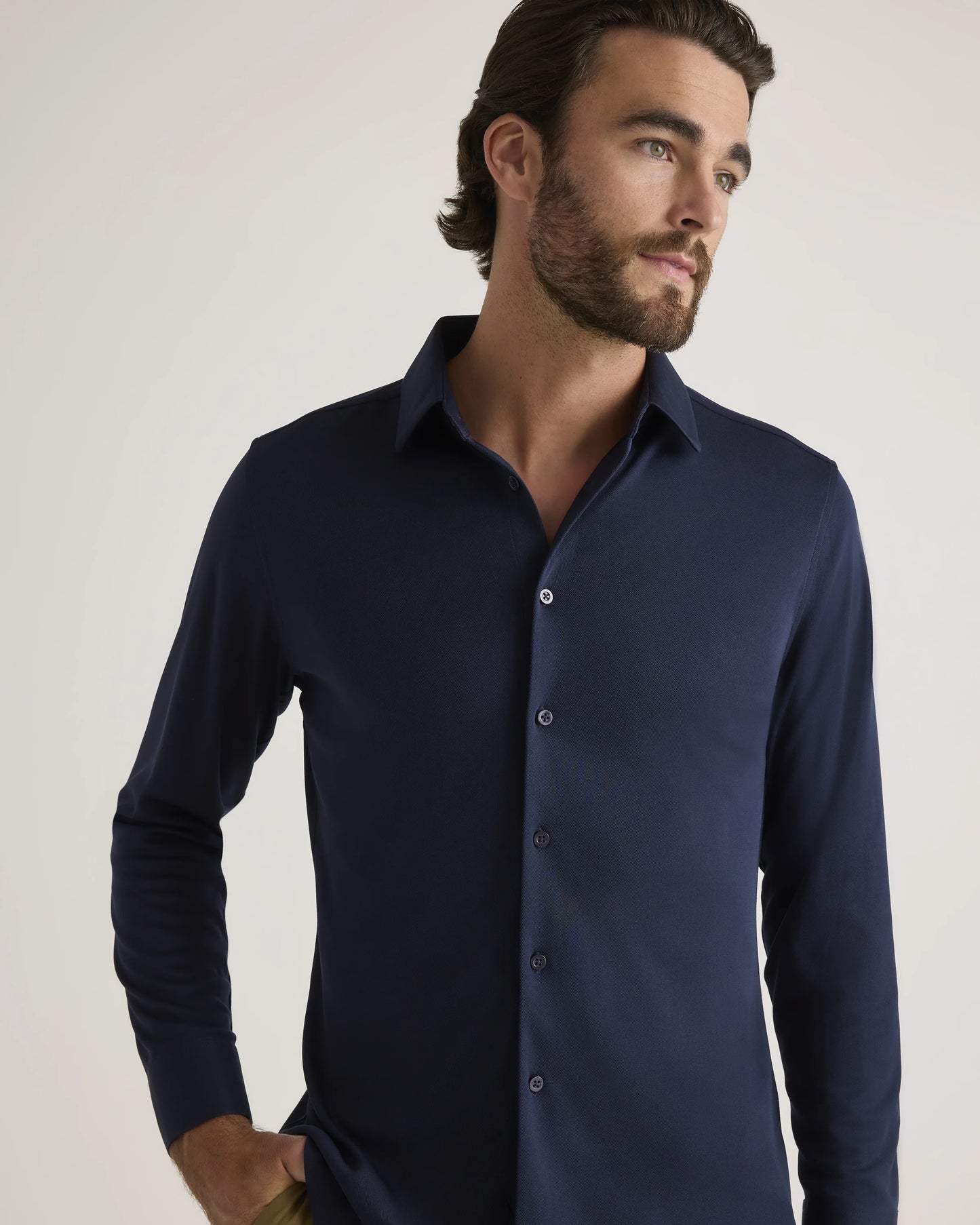 Commuter Stretch Pique Long Sleeve Button Down - XS / Dark Coal