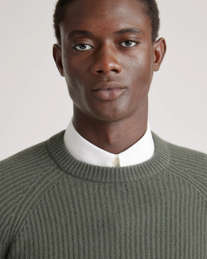 Mongolian Cashmere Fisherman Crewneck Sweater - S / Navy Marl