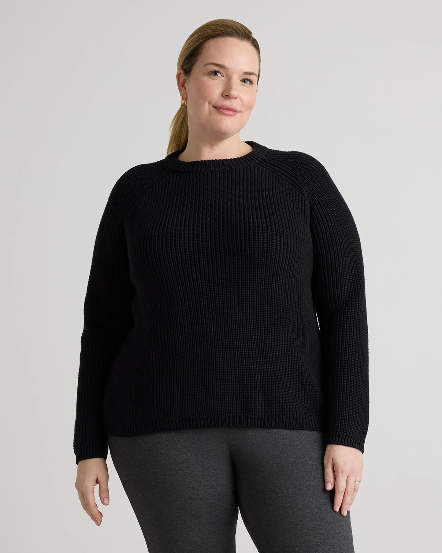 100% Organic Cotton Fisherman Crew Sweater - 1X / Blue Sapphire