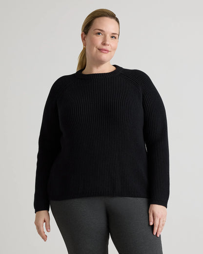100% Organic Cotton Fisherman Crew Sweater - 1X / Blue Sapphire