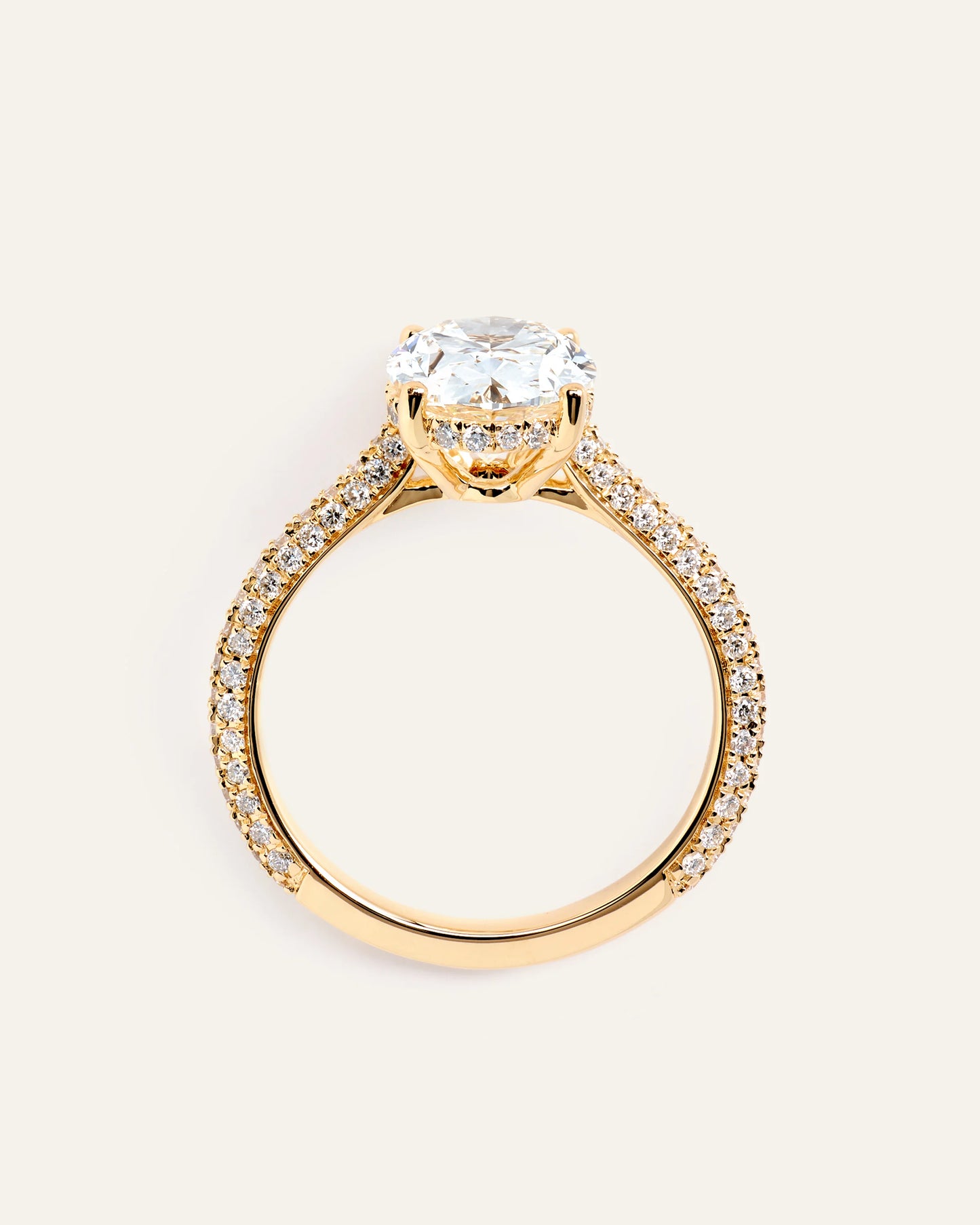 Lab Grown Diamond Oval Pave Cathedral Engagement Ring - 3ct - 4 / Yellow Gold
