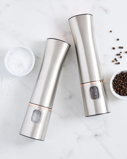 Stainless Steel Electric Salt & Pepper Mill Set - Set of 2 / No Color
