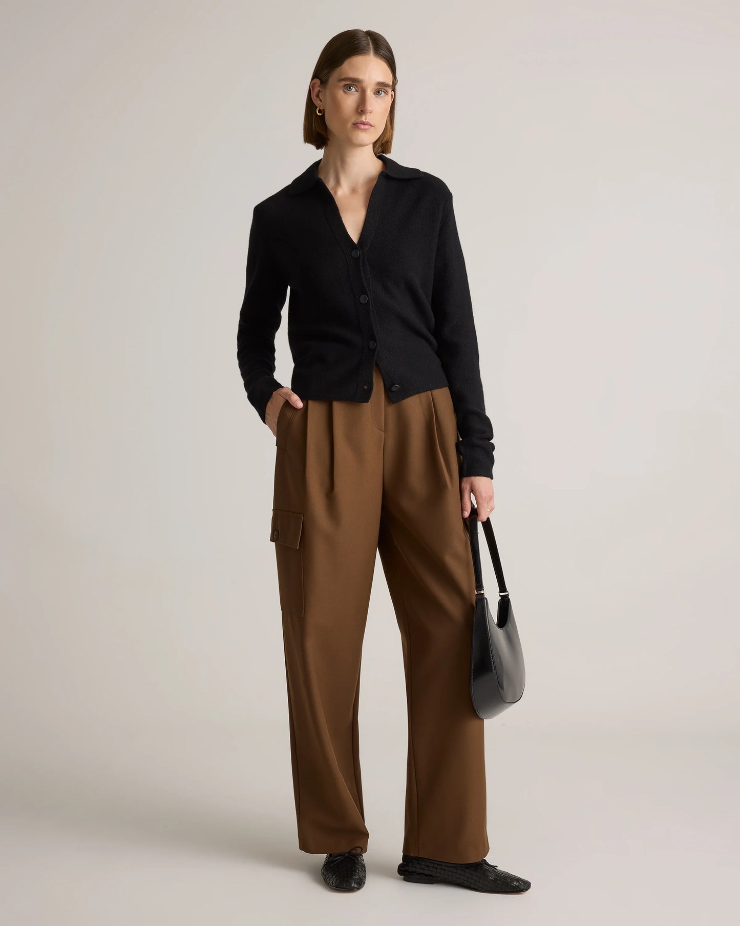 Mongolian Cashmere Collared Cardigan - XS / Heather Charcoal