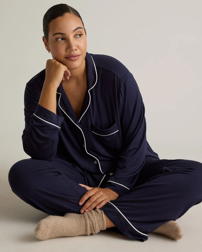 Bamboo Jersey Long Sleeve Pajama Set - XS / True Black