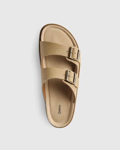 Nubuck Leather Double Buckle Slide - 7 / Black