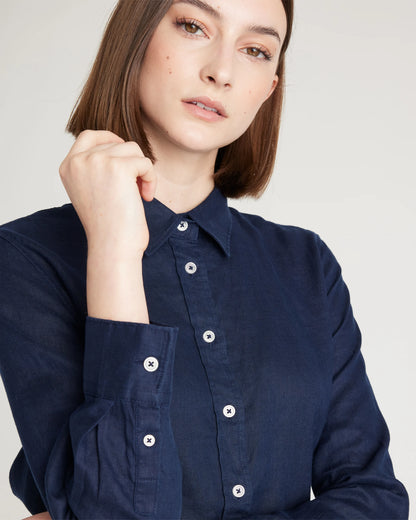 100% European Linen Long Sleeve Shirt - XS / Blue Pinstripe