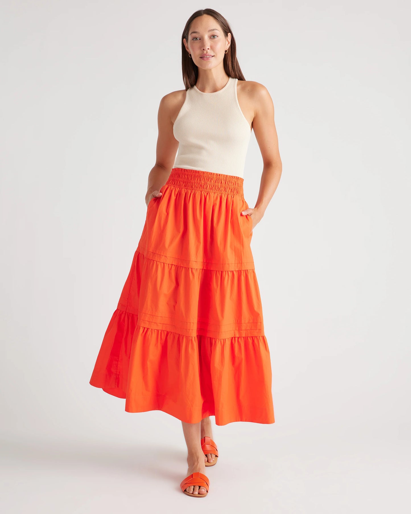 100% Organic Cotton Poplin Tiered Maxi Skirt - XS / Black