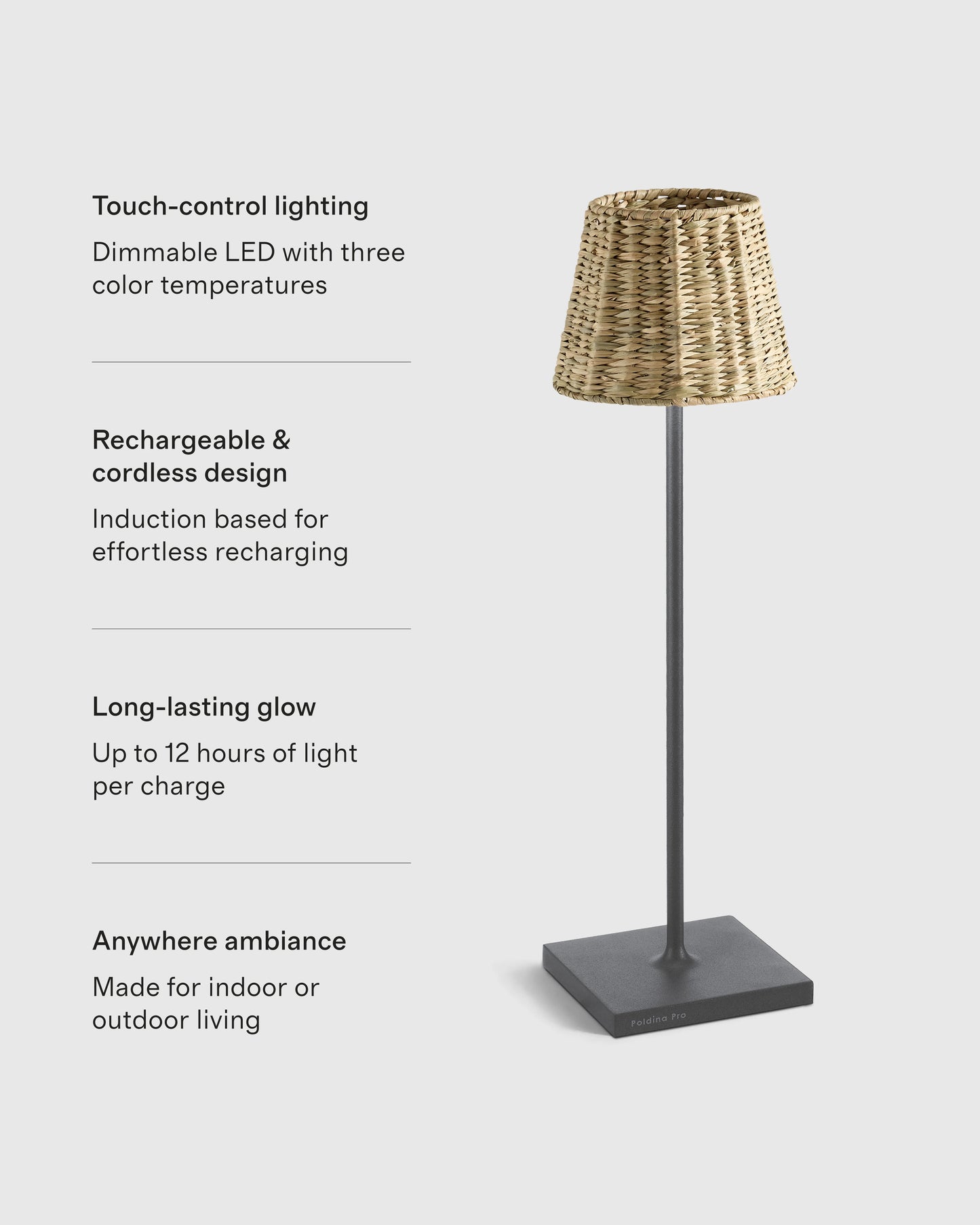 Poldina Pro Rechargeable Table Lamp with Seagrass Shade by Zafferano - Regular / White
