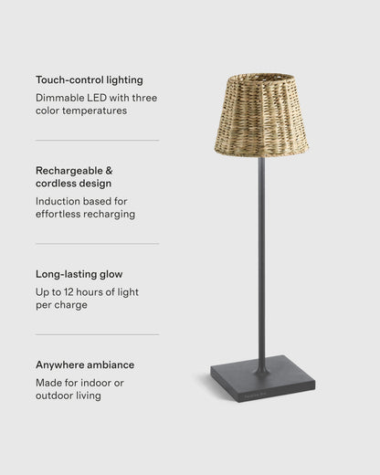 Poldina Pro Rechargeable Table Lamp with Seagrass Shade by Zafferano - Regular / White