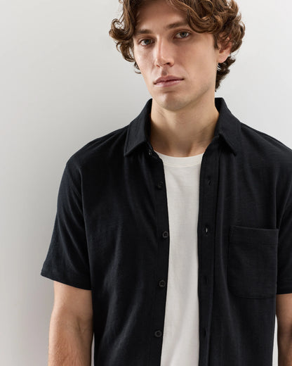 100% Organic Cotton Slub Short Sleeve Button Up Shirt - S / Heather Grey